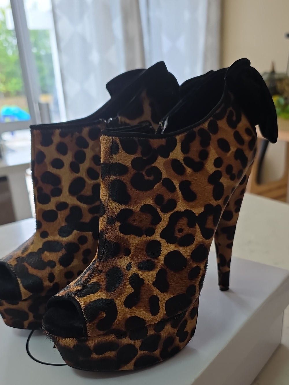 Jessica Simpson Leopard Print Peep-Toe Stiletto Booties - Black & Brown